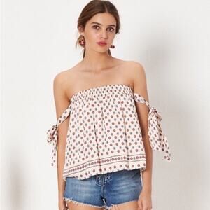 NEW Tularosa Perry Top Revolve Polka Dot Scarf Print Off The Shoulder Women XS